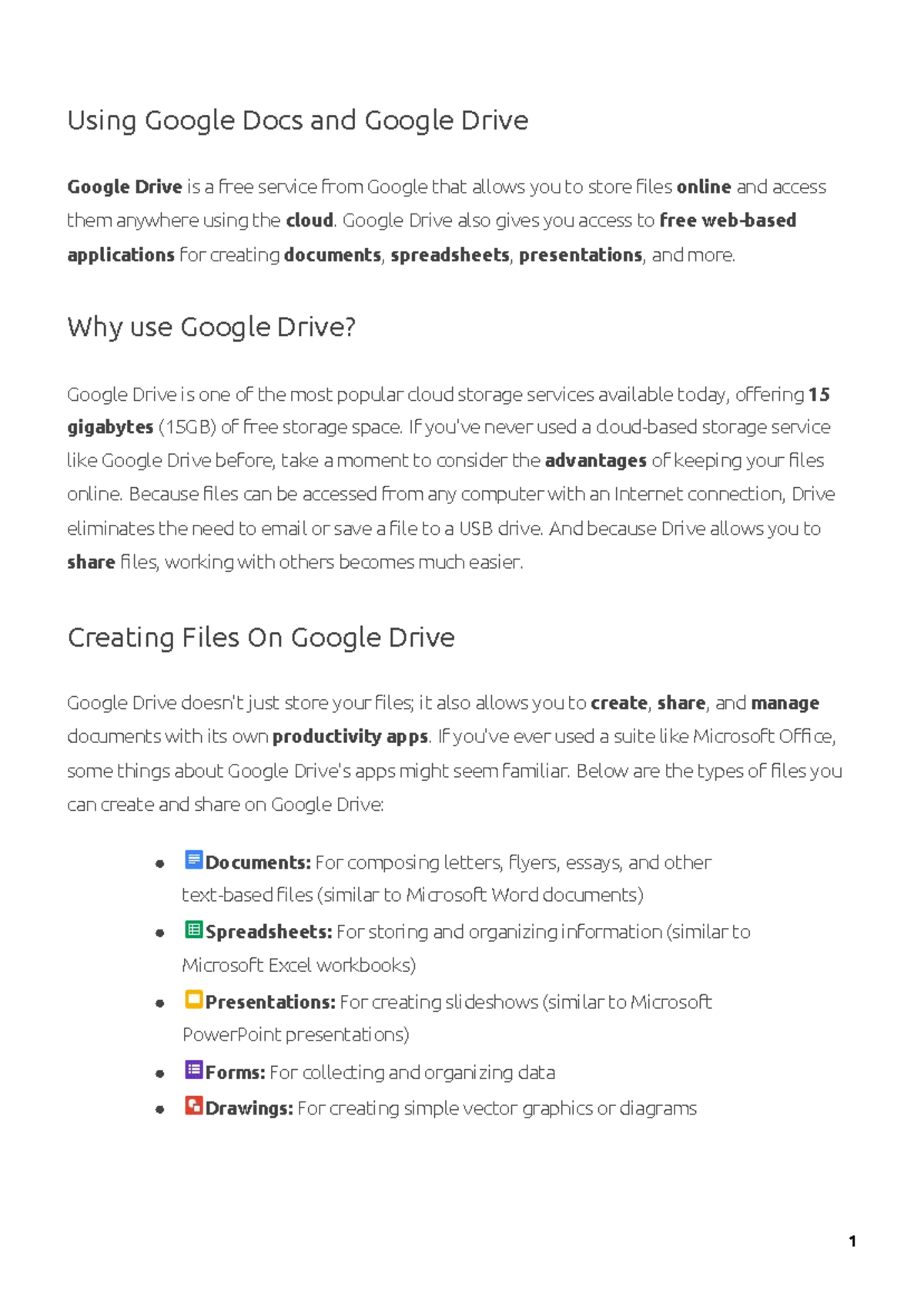 Online Learning Section 5 - Using Google Docs and Google Drive Google ...
