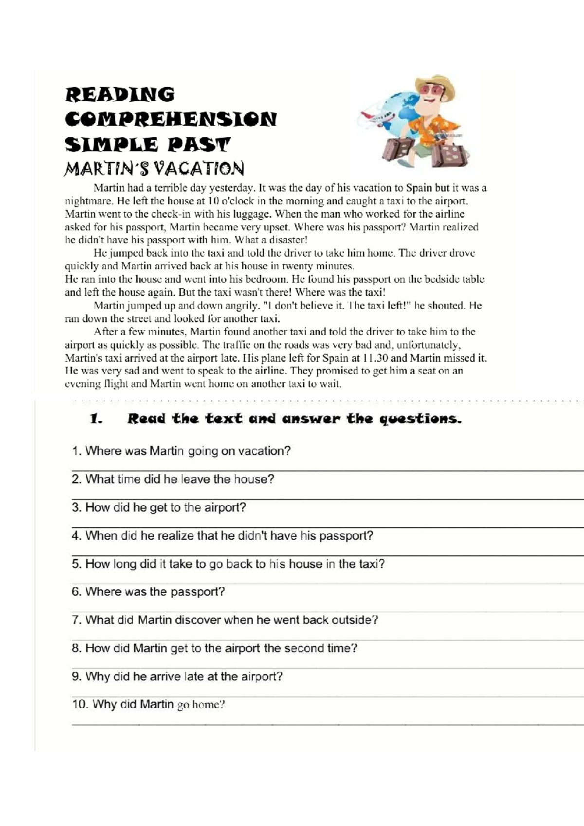 READING COMPREHENSION: SIMPLE PAST VACATION (Past Simple - Ejemplo ...