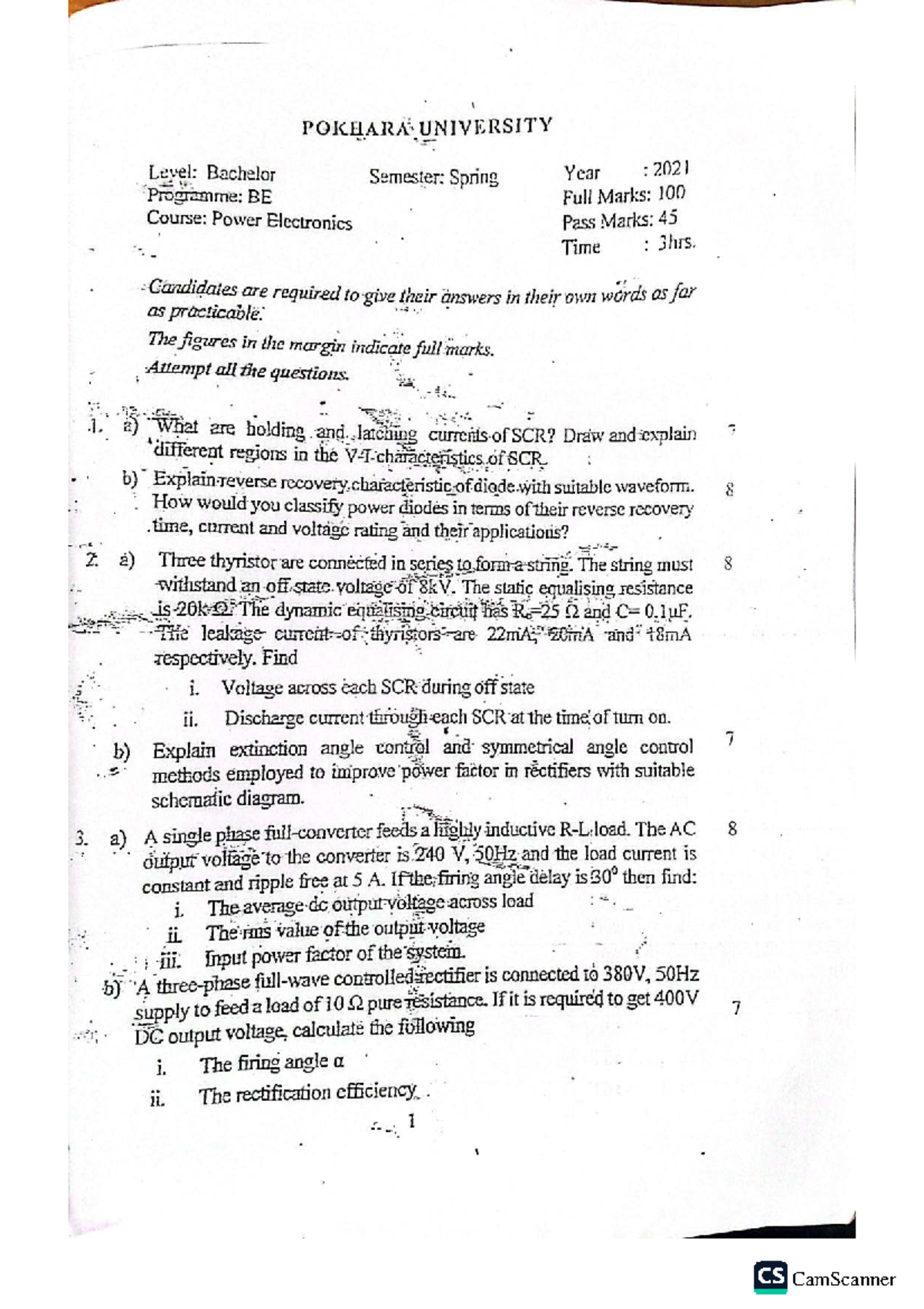 Power Electronics CS: Comprehensive Exam Questions and Solutions - Studocu