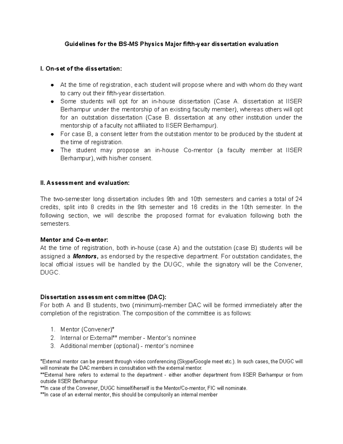 Guidelines - On-set of the dissertation: At the time of registration ...
