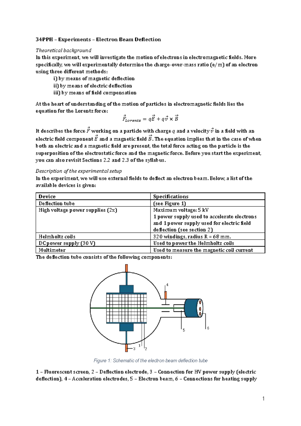 34PPH Final Exam: Electron Beam Deflection Experiments and Theory ...
