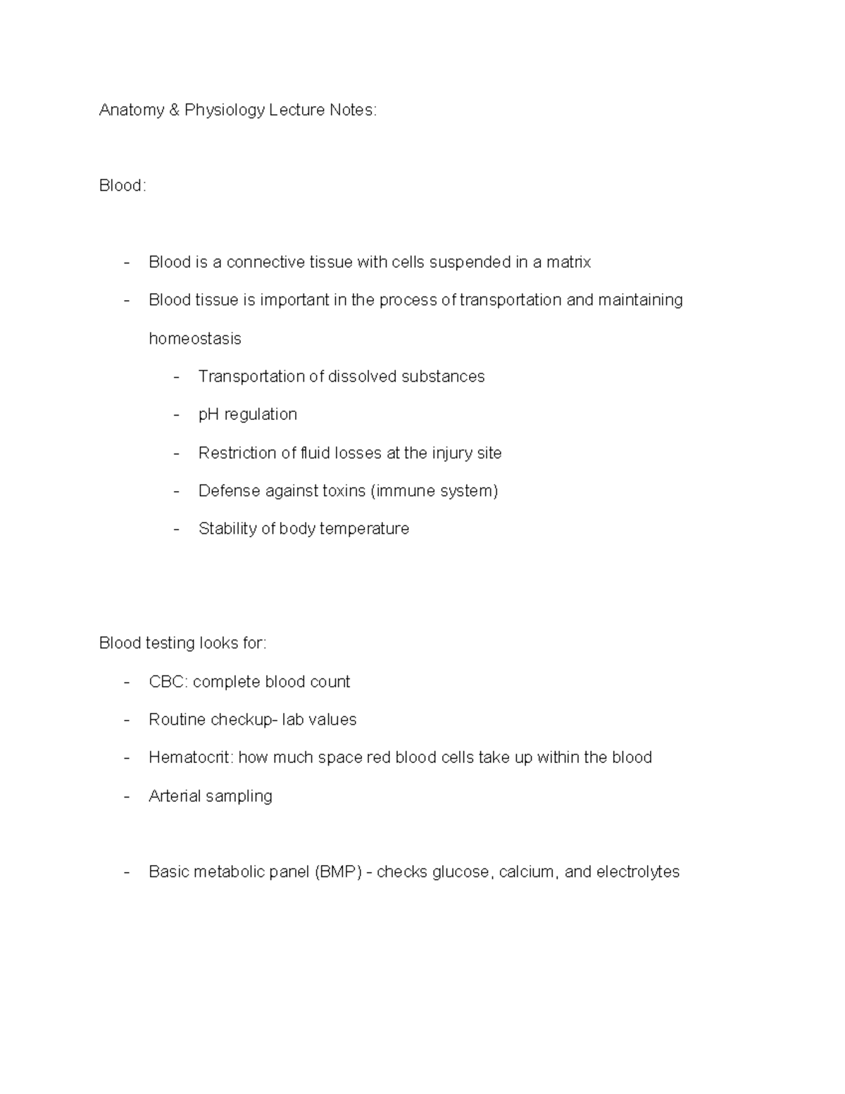 Anatomy &amp; Physiology Lecture Notes blood - Anatomy &amp; Physiology Lecture ...