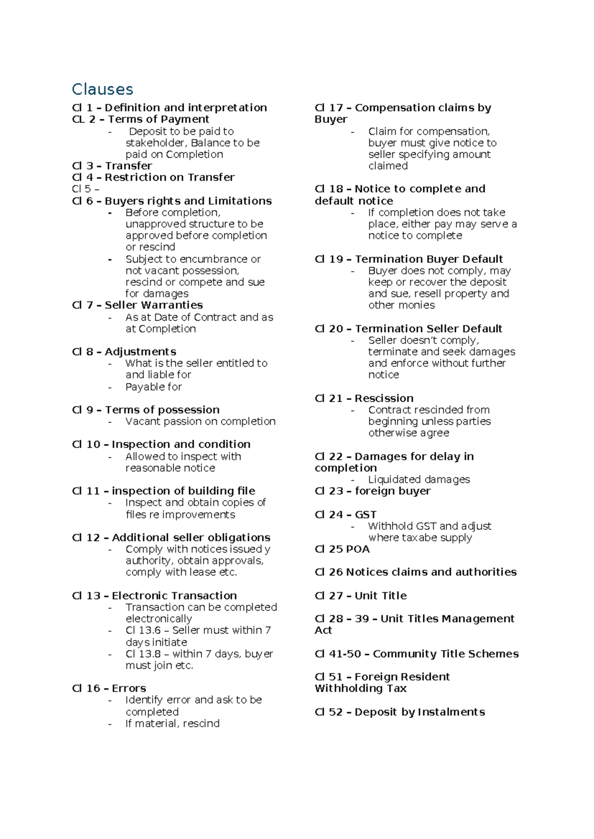 Contract of Sale Clauses Overview: Definitions & Terms - Studocu
