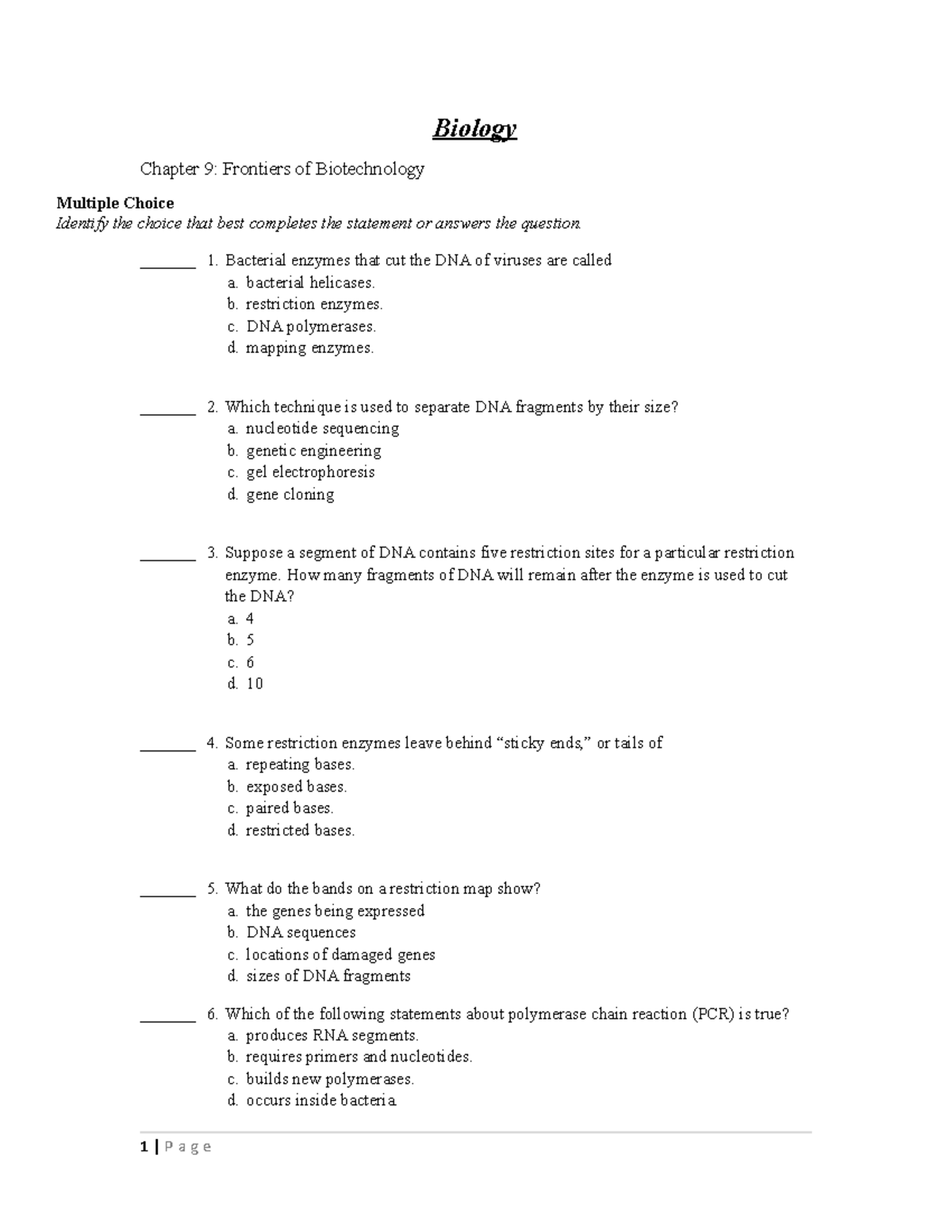 Biology Chapter 9 Test + Answer Key Review and Solutions - Studocu