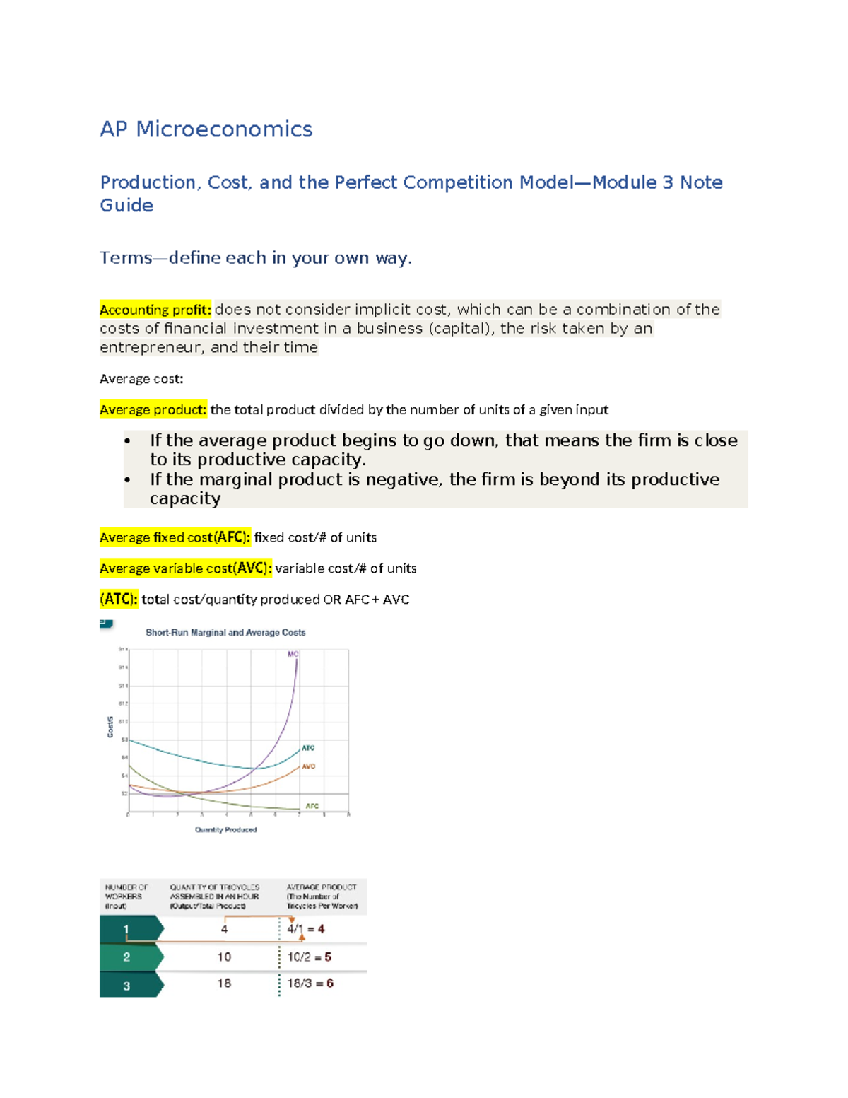 Micro Mod 3 Notes - AP Microeconomics Production, Cost, and the Perfect ...