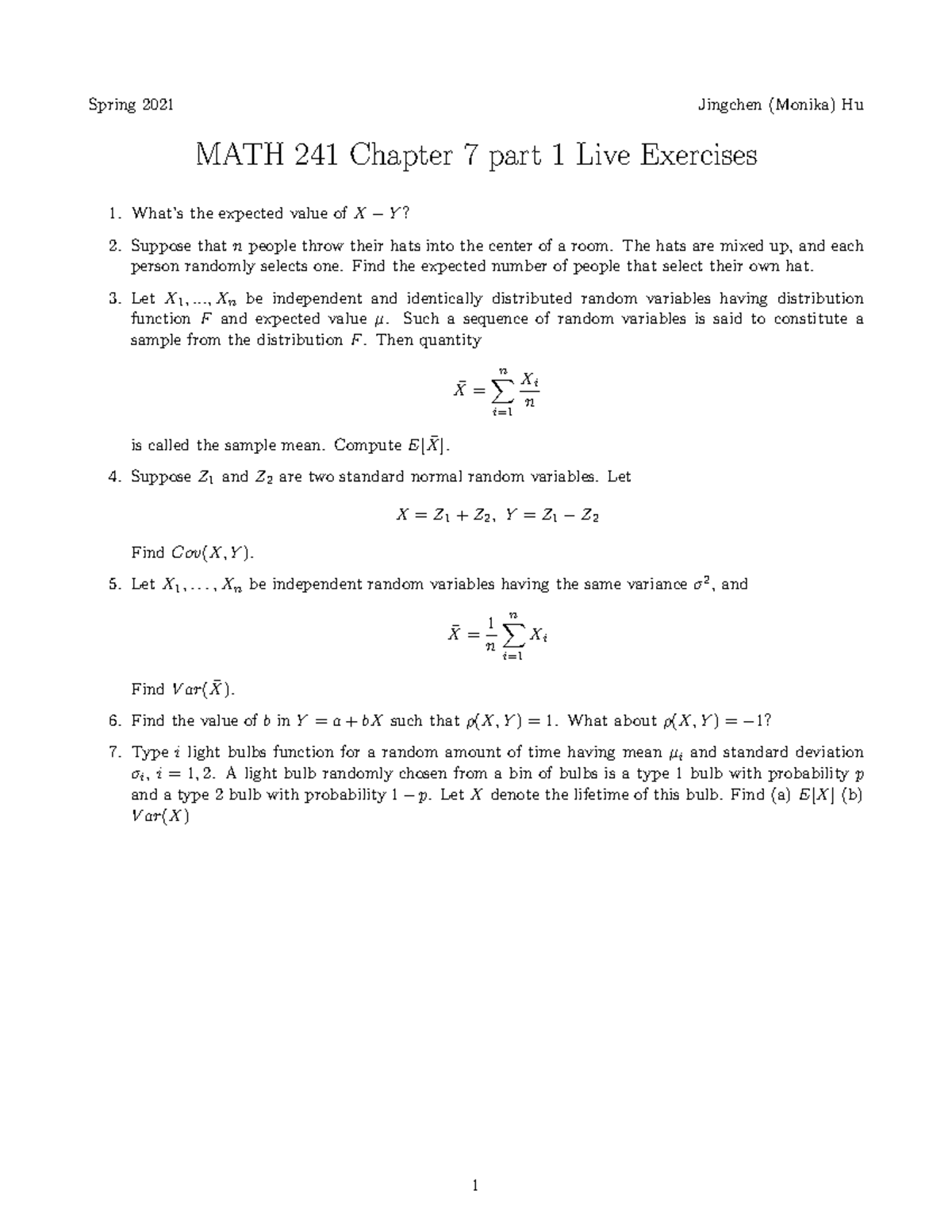 MATH241 Ch7part1 Live Exercises - Spring 2021 Jingchen (Monika) Hu MATH ...