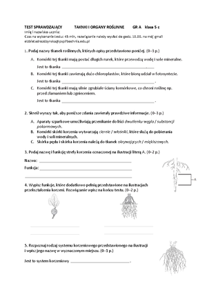 Test-tkanki-i-i-organy-roslinne - biologia - Studocu