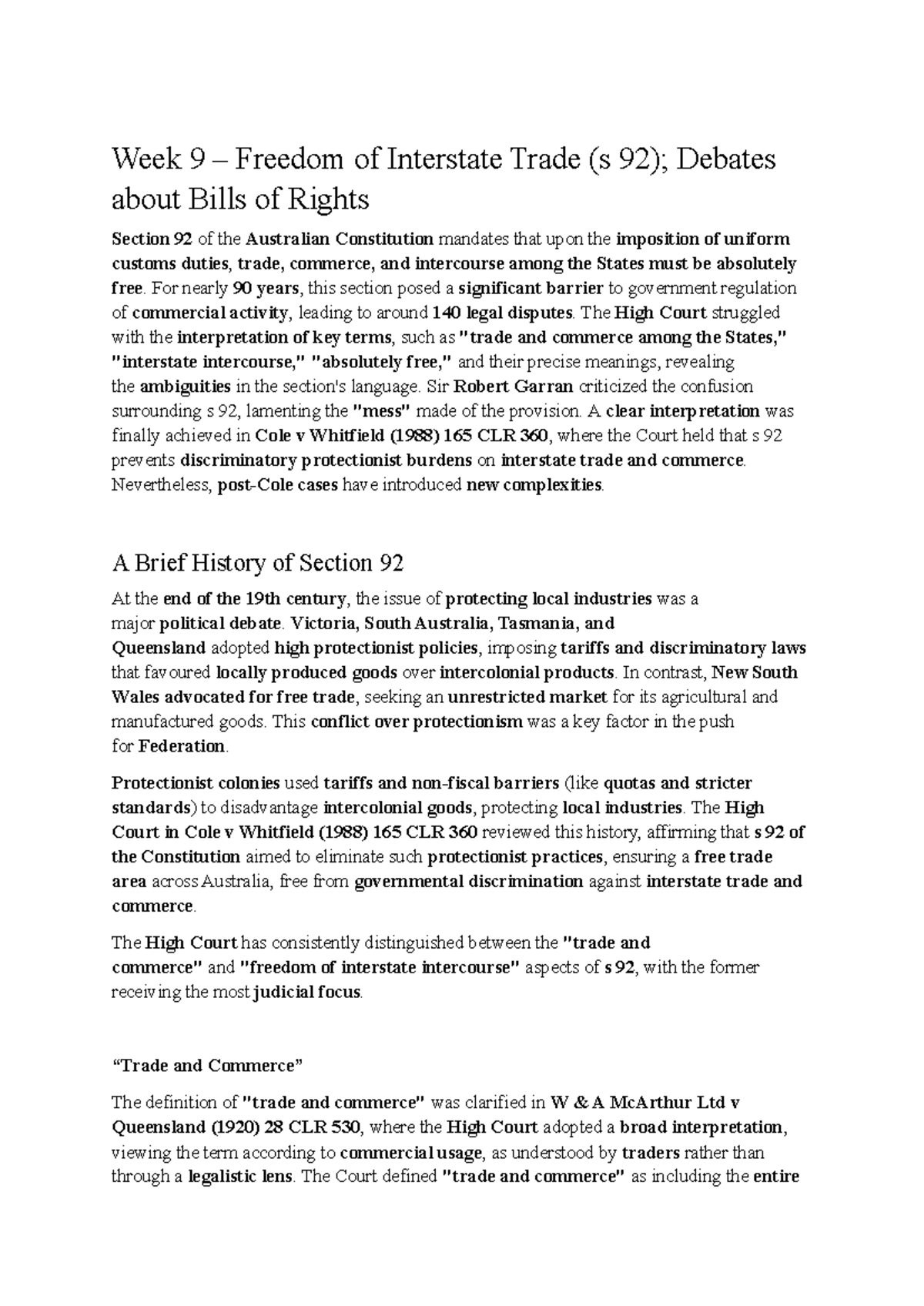 Constitutional Law LAWS3000 Week 9: Freedom of Interstate Trade ...