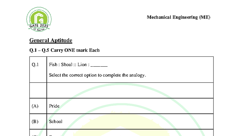 ME General Aptitude Questions and Answers (Q.1 - Q.35) - Studocu