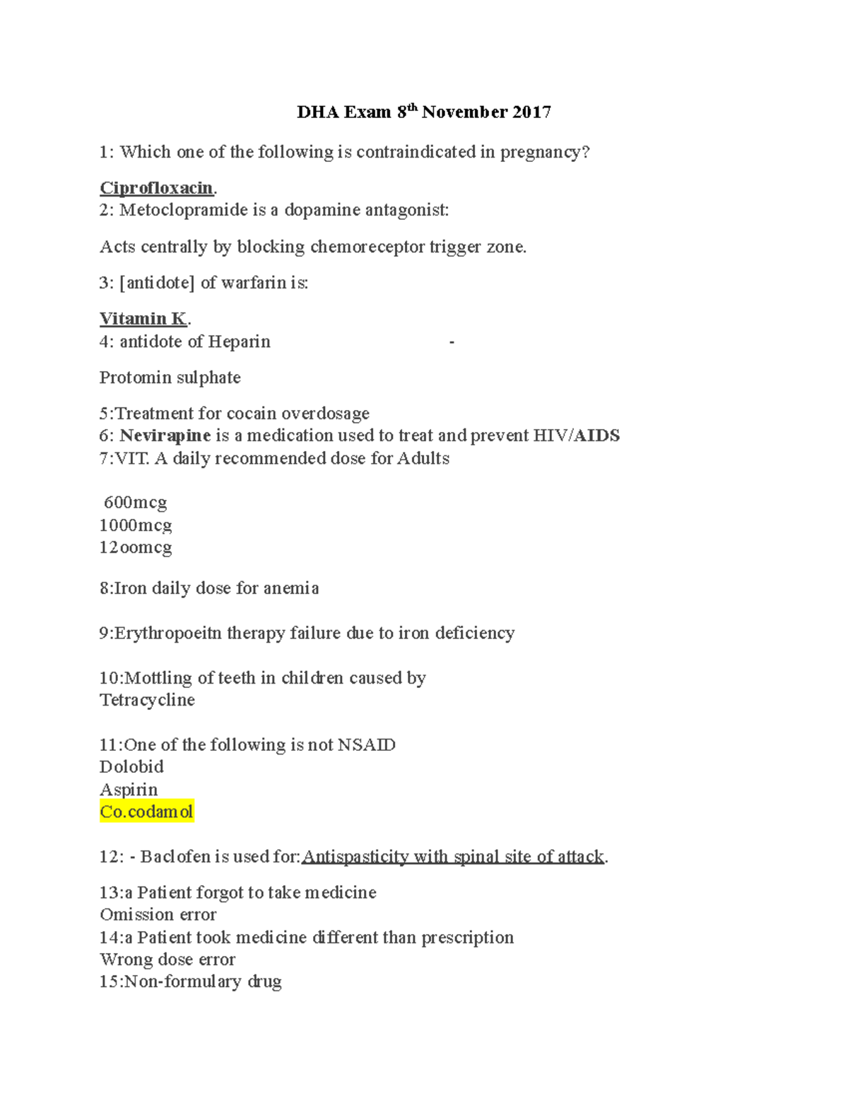 DHA Exam Review Notes for 8th November 2017 - Studocu