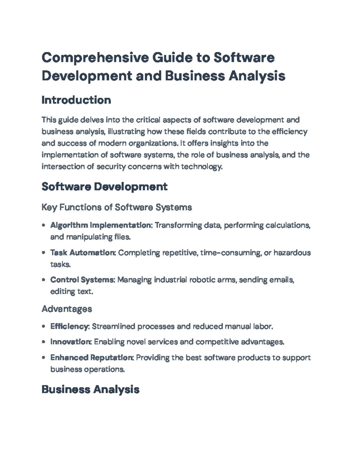 Comprehensive Guide to Software Development & Business Analysis (CS101 ...