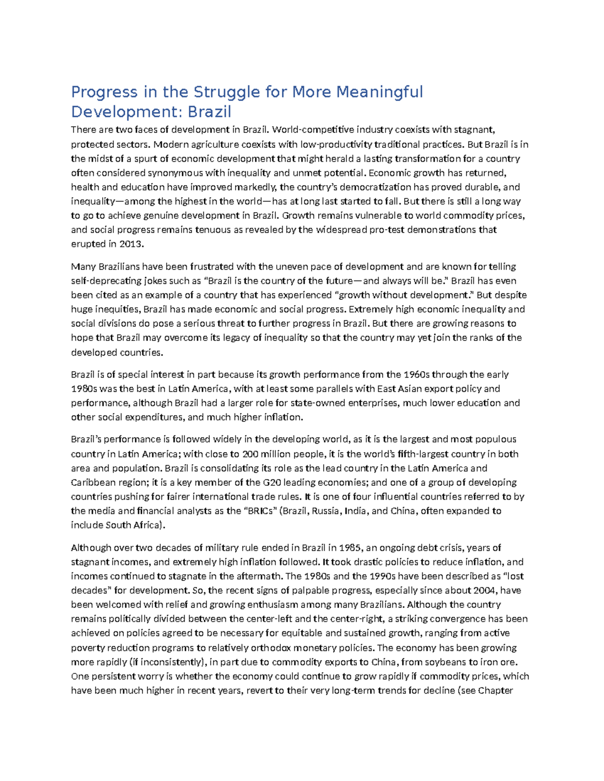 Progress in the Struggle for More Meaningful Development Brazil - World ...
