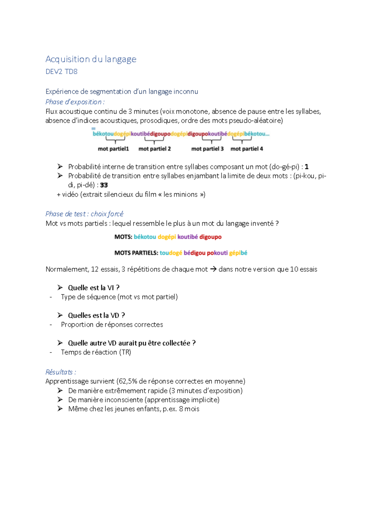 TD8 DEV2 - Acquisition du Langage: Segmentation et Développement - Studocu