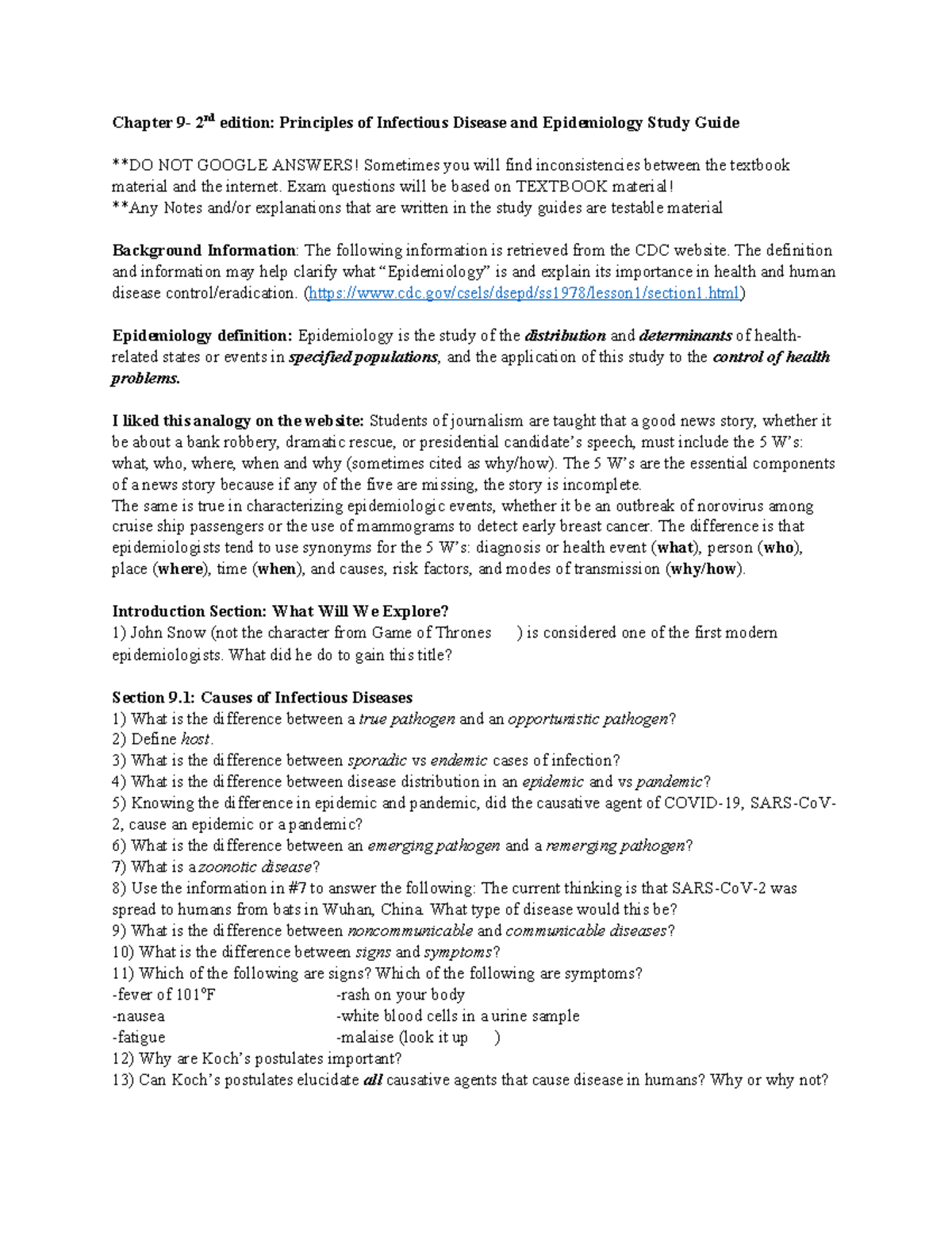 Chapter 9 Study Guide: Principles of Infectious Disease & Epidemiology ...
