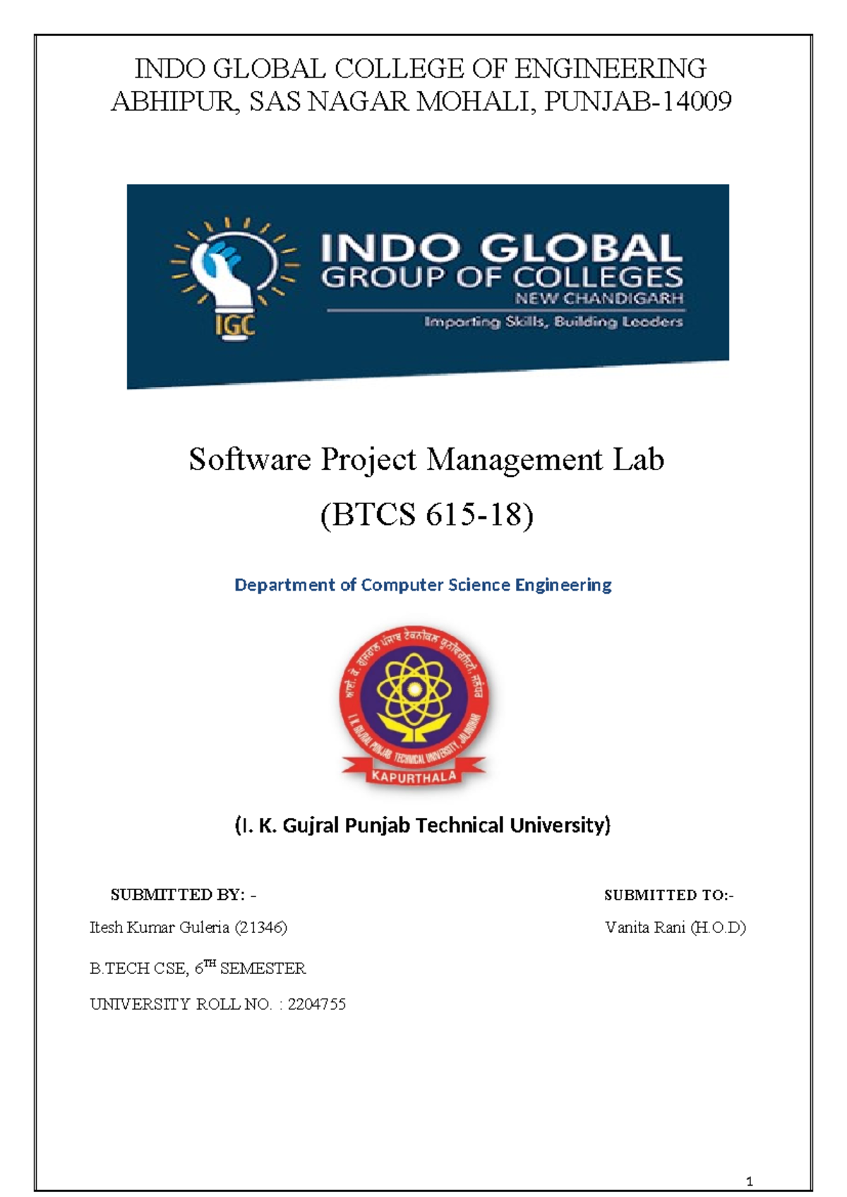 Practical Software Project Management Lab (BTCS 615-18) Guide - Studocu