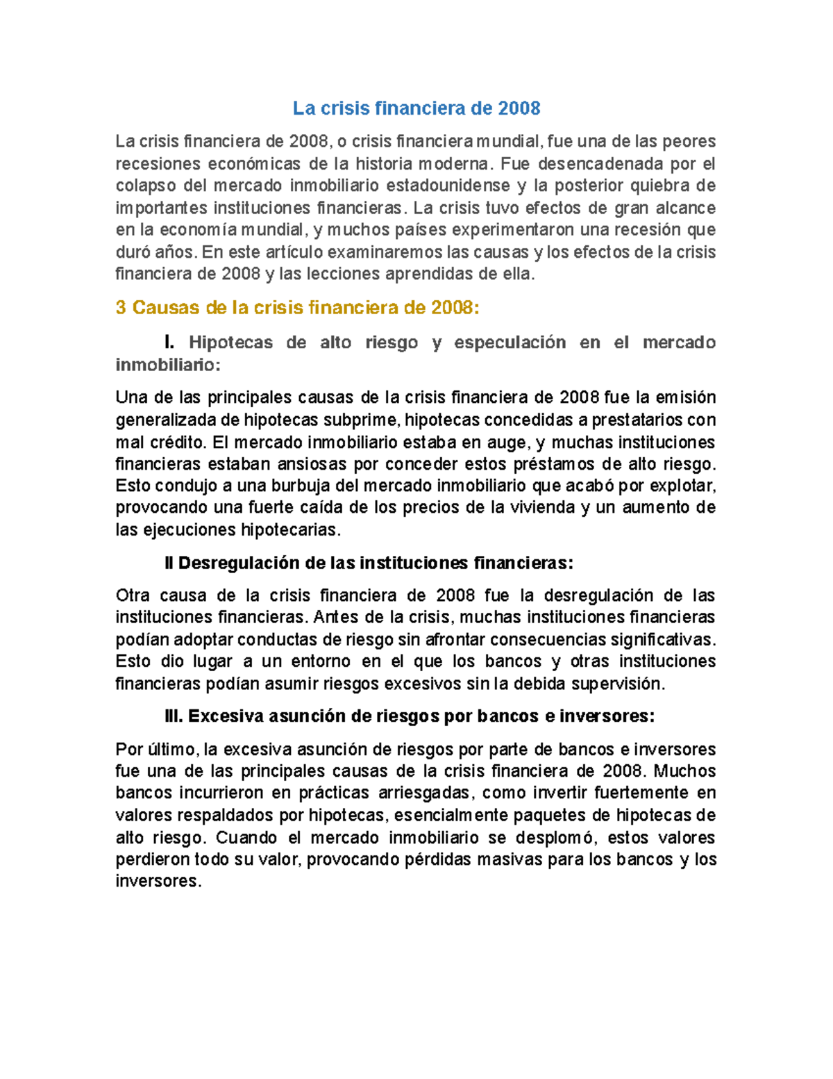 Causas y Efectos de la Crisis Financiera de 2008: Análisis Completo ...