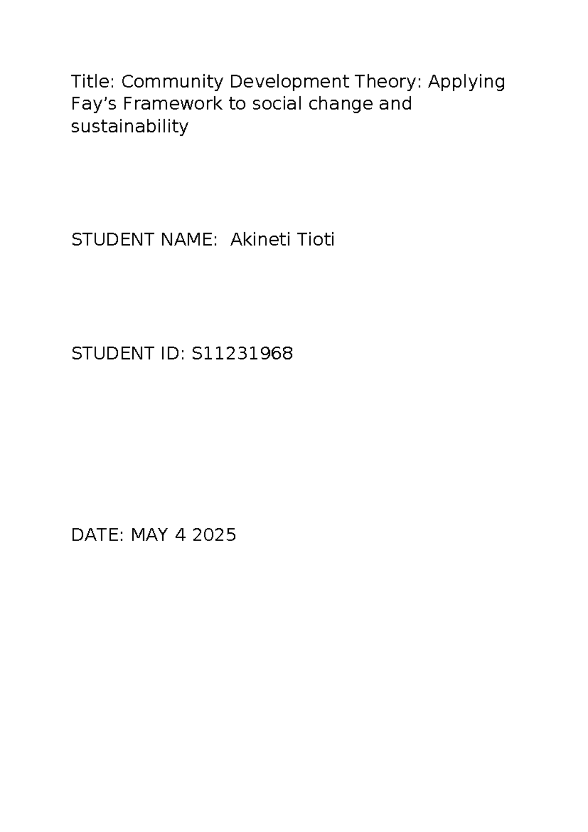 Assignment 3: Community Development Theory & Social Change Analysis ...