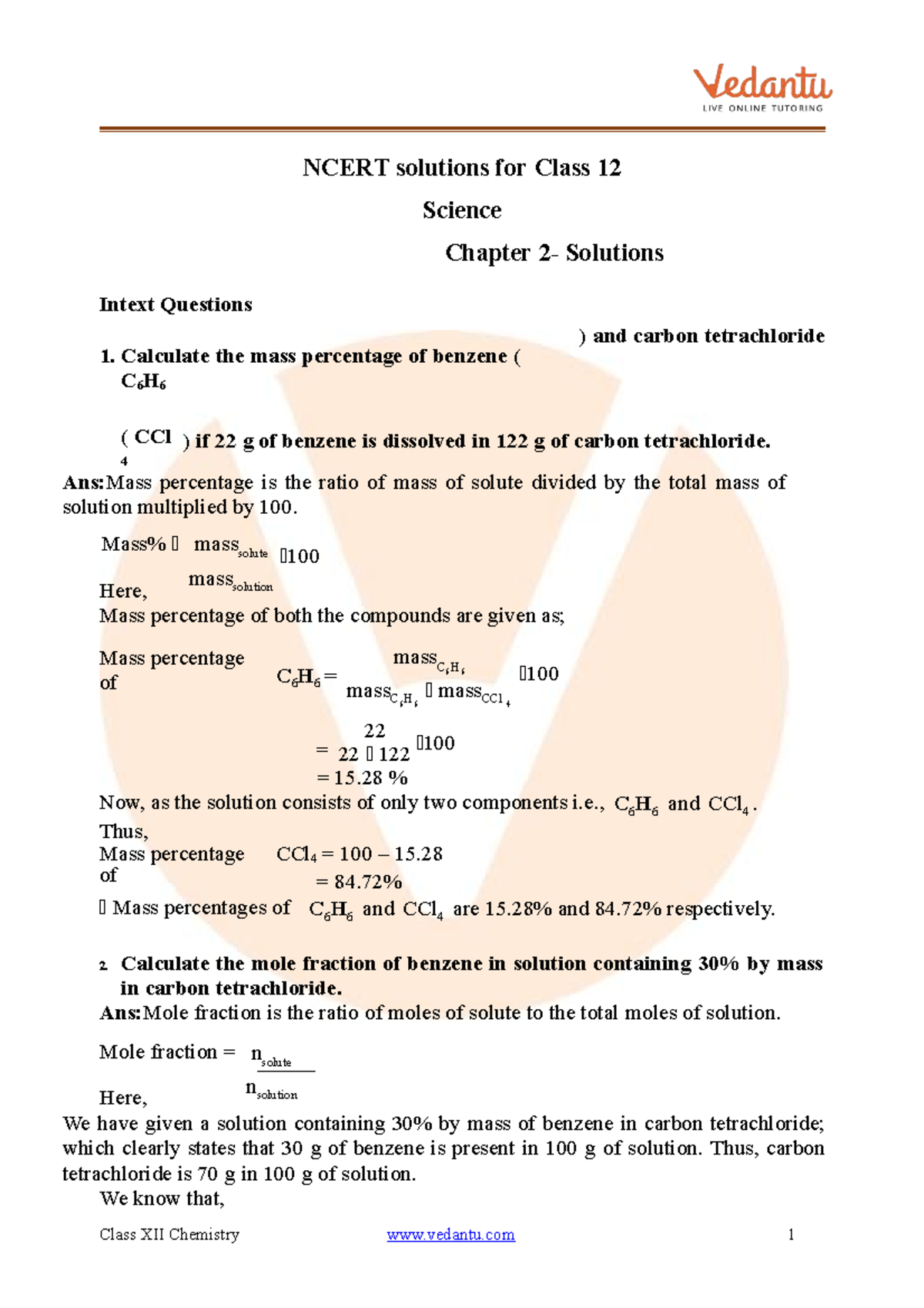 Ncert Solutions for Class 12 Chemistry Chapter 2 Solutions . - Class ...