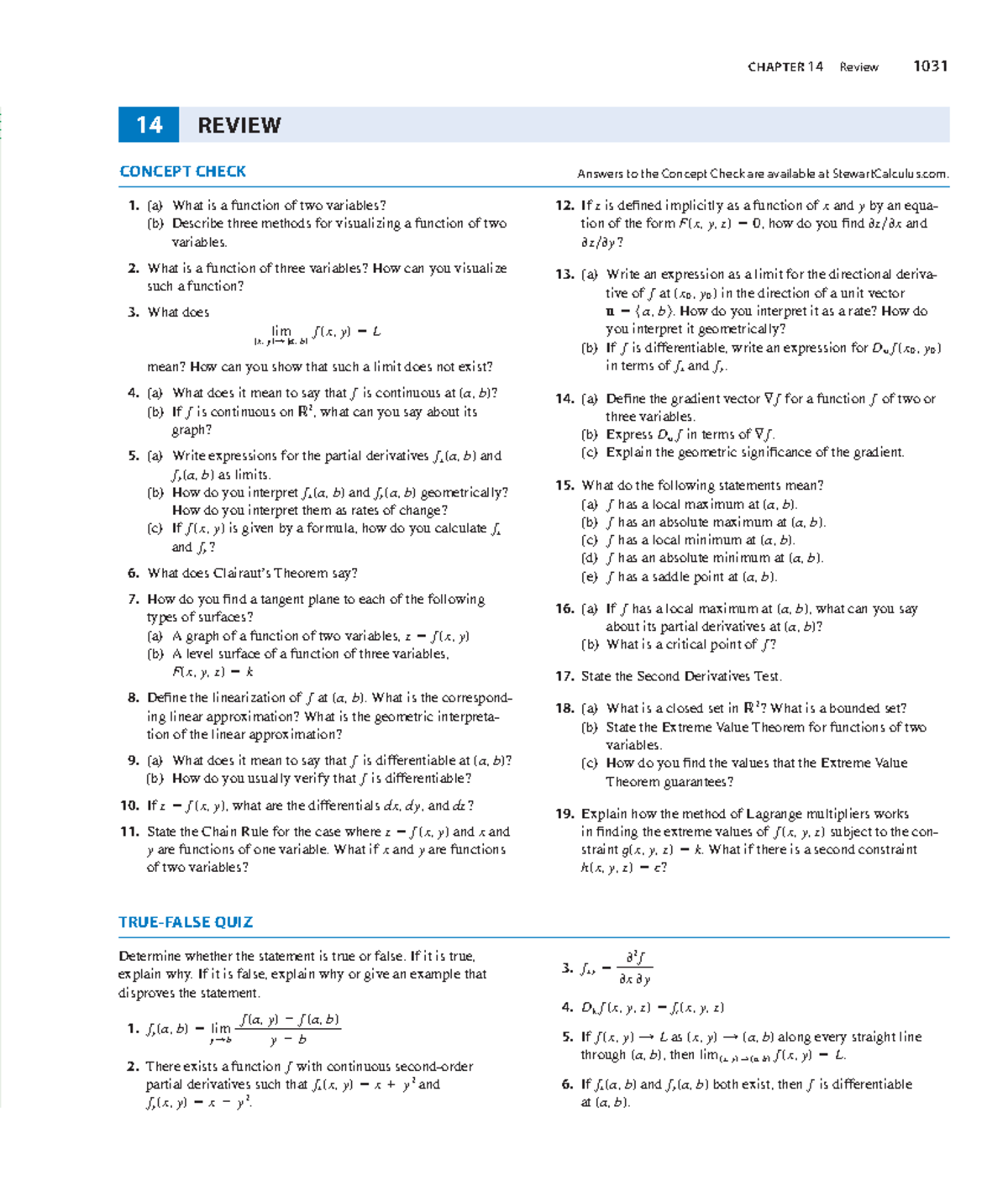 大學數學14review - 大學數學 - CHAPTER 14 Review 1031 14 REVIEW CONCEPT CHECK (a ...