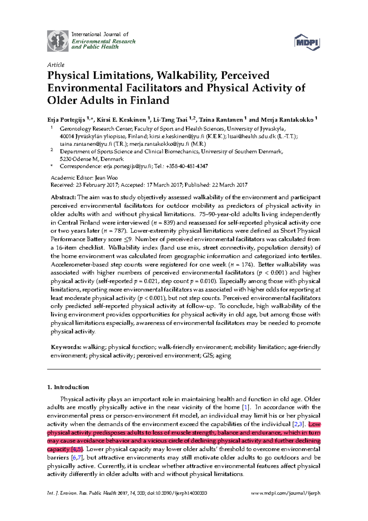 Physical Activity and Walkability in Older Adults: Insights from ...