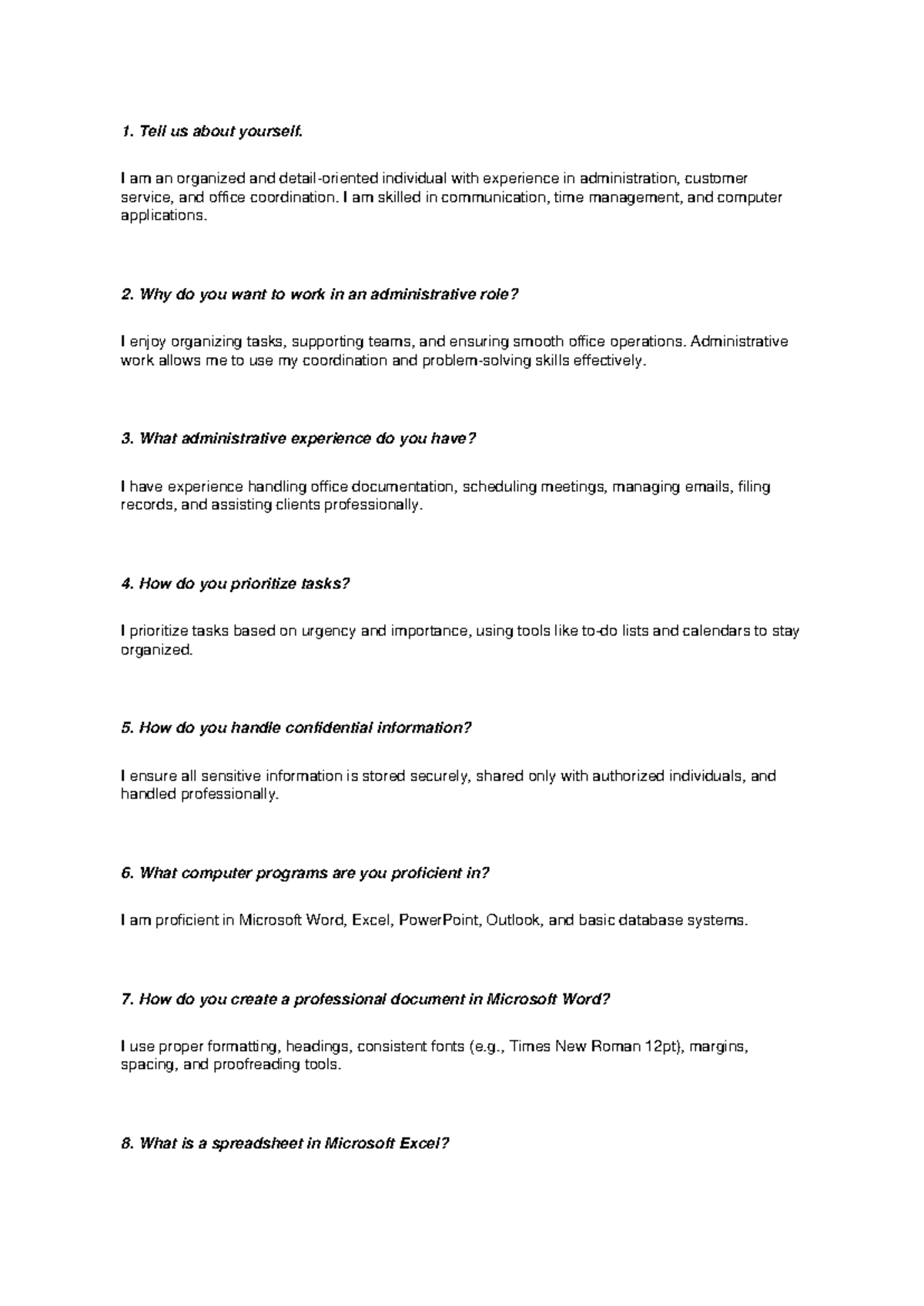 Administrative Job Interview Q&A Guide - Studocu