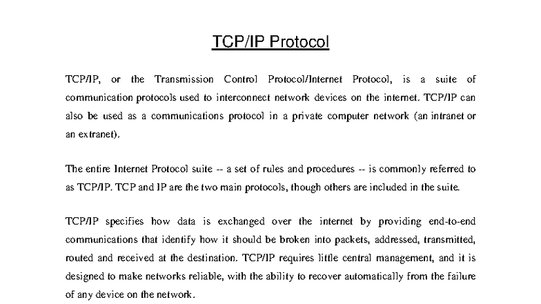 TCP-IP model - notes on networks - TCP/IP Protocol TCP/IP, or the ...