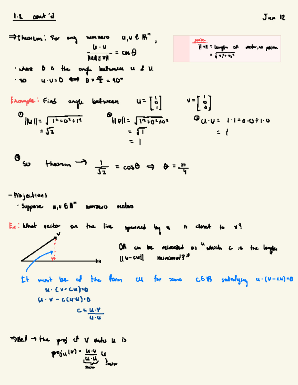 Math 101: Jan 12 Lecture Notes on Theorems and Projections - Studocu