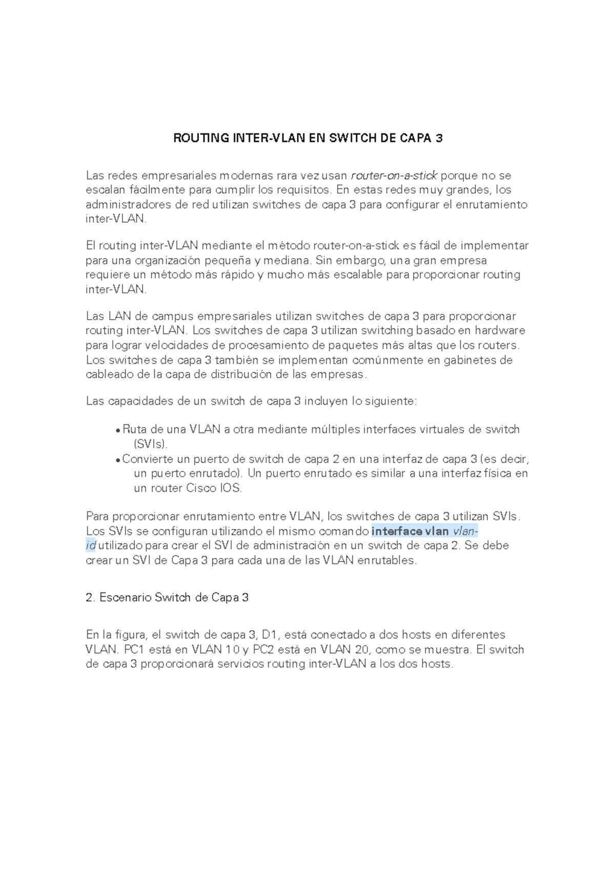 Routing Inter-vlan en switch de capa 3 - ROUTING INTER-VLAN EN SWITCH ...