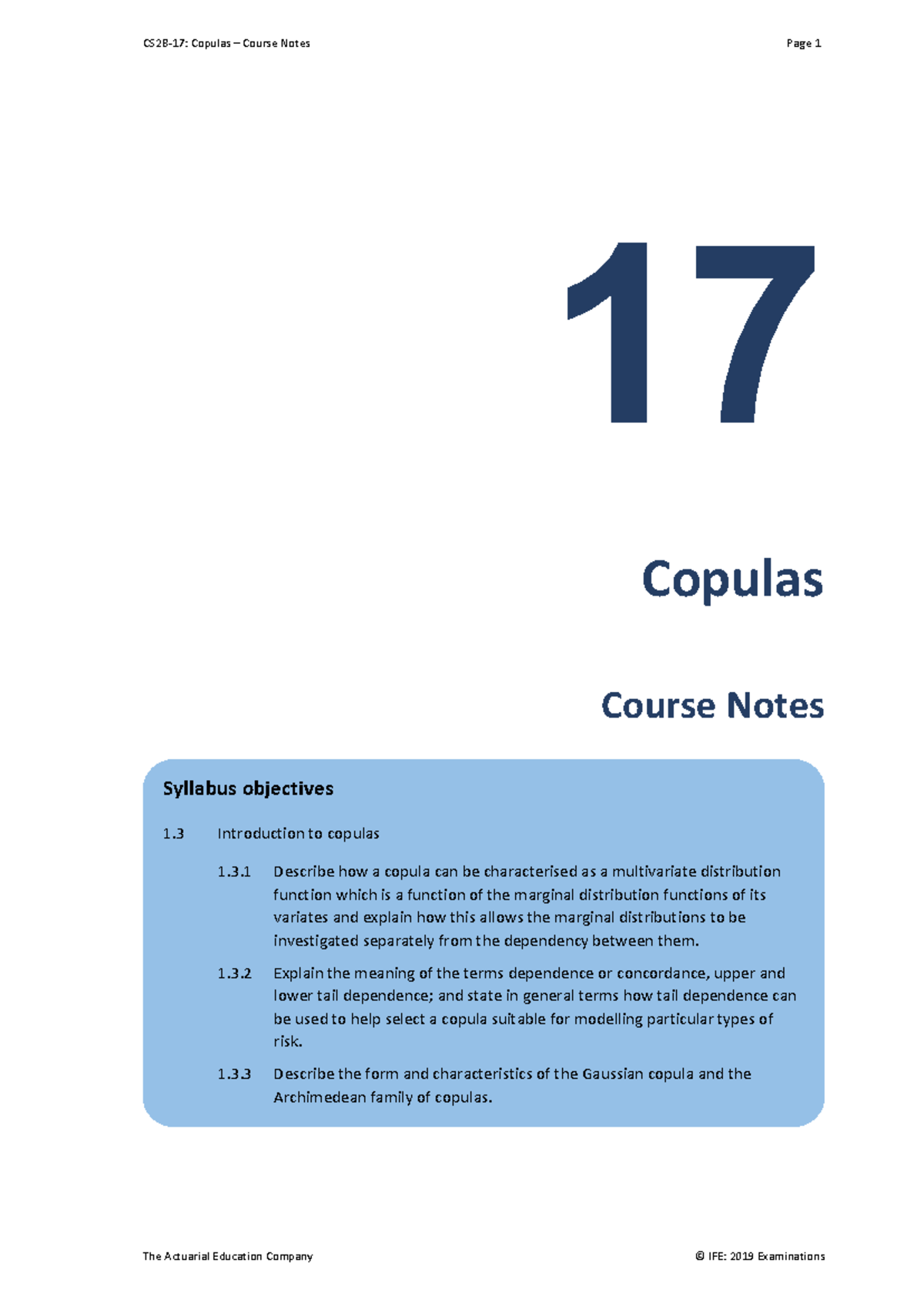 Copulas Course Notes IFE: 2019 - Key Concepts and Exercises - Studocu