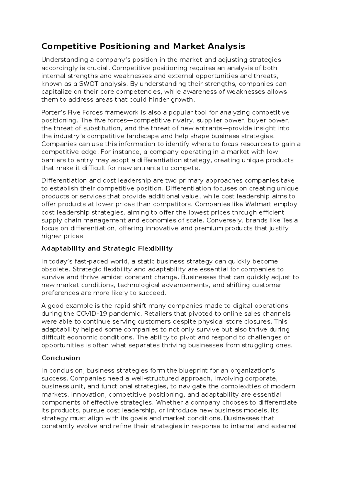 Competitive Positioning and Market Analysis - Competitive Positioning ...