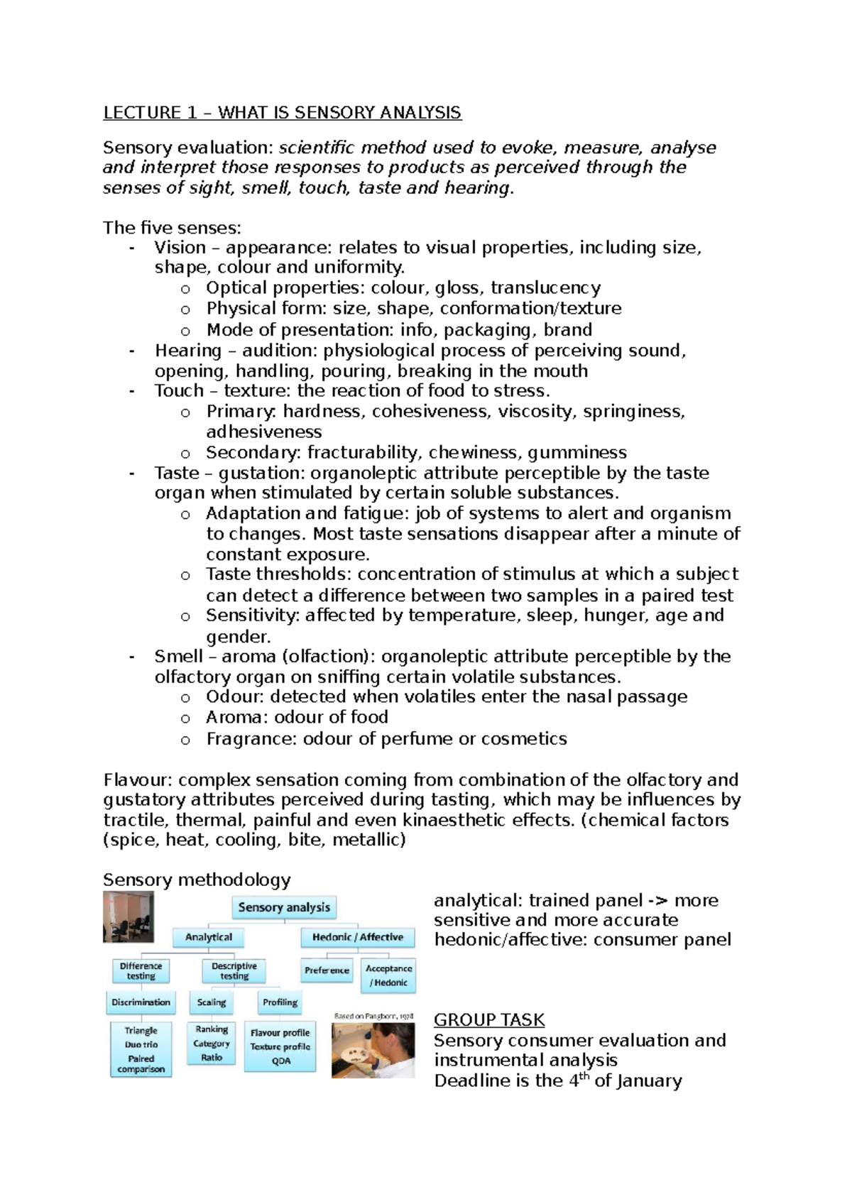 LECTURE 1: INTRODUCTION TO SENSORY ANALYSIS AND EVALUATION - Studocu