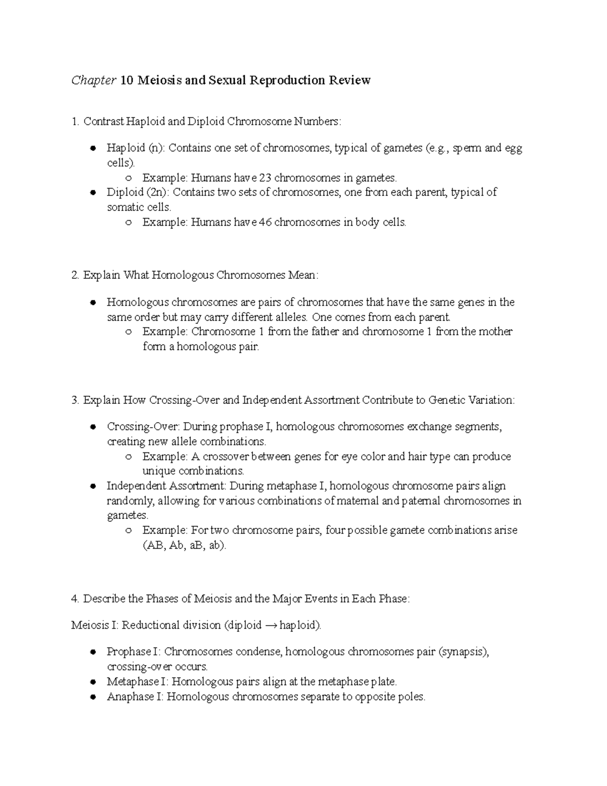 Chapter 10 Meiosis and Sexual Reproduction Review - , sperm and egg ...