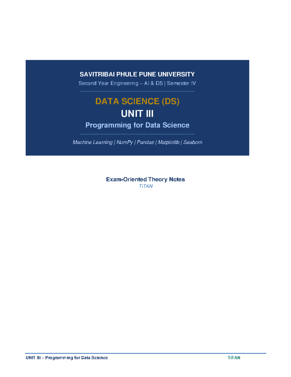 DS Unit 3 - SPPU End Sem 2026: Programming for Data Science Notes - Studocu