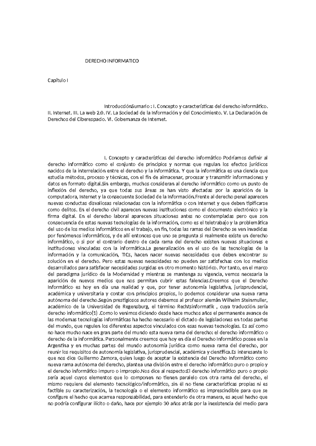 CAP I Derecho Informatico Autor Fernandez Delpech - DERECHO INFORMATICO ...