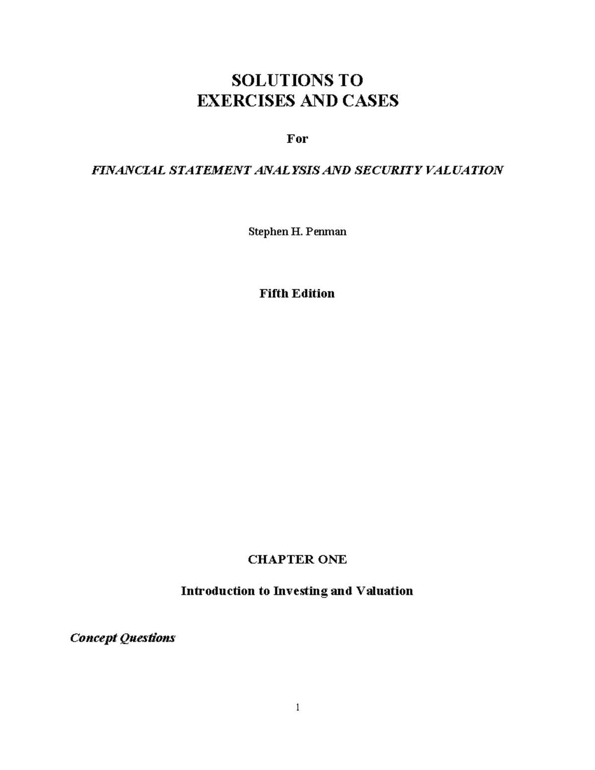 Solution Manual for Financial Statement Analysis (FIN 345) - Chapter 1 ...