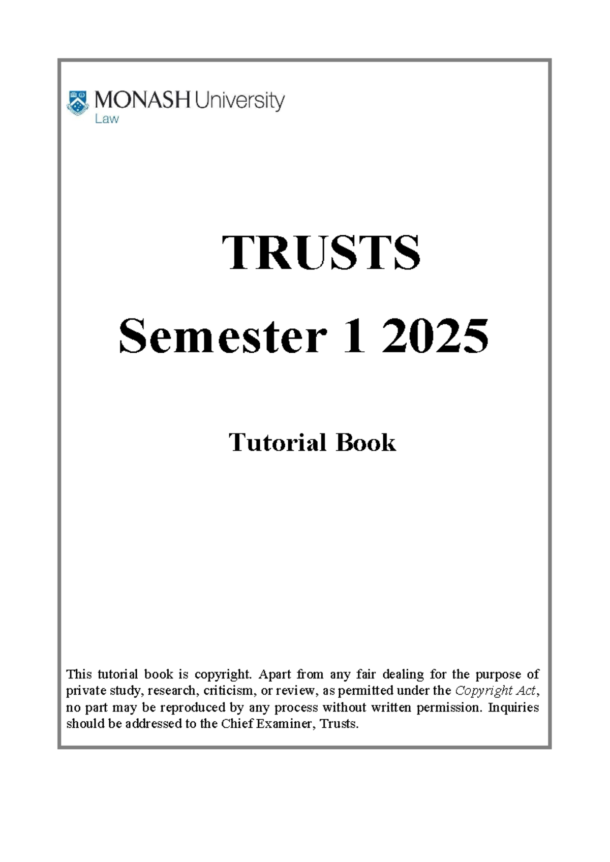 2025 Sem 1 LLB Trusts Tutorial Book: Understanding Trusts & Powers ...