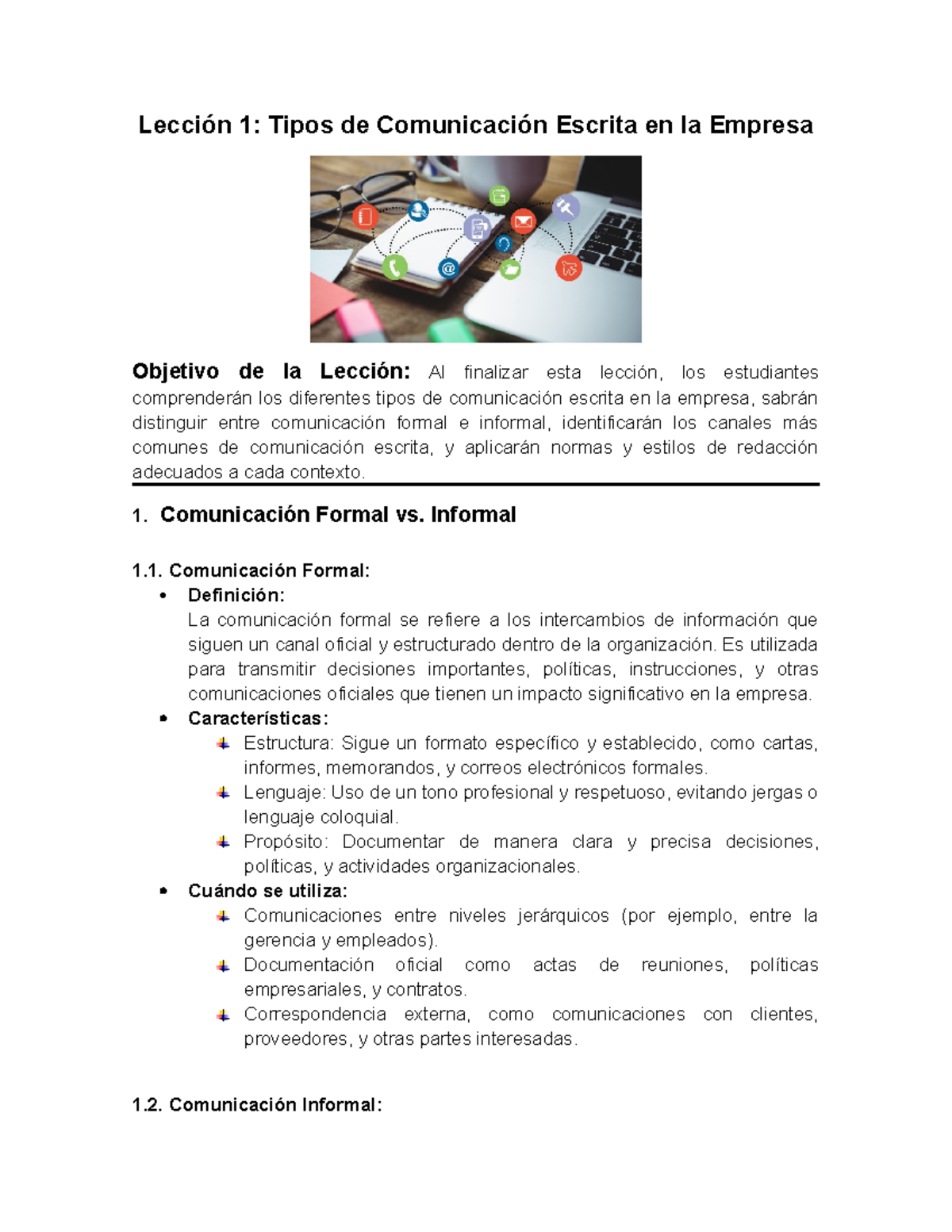 Lección 1: Tipos de Comunicación Escrita en la Empresa (Comunicación ...
