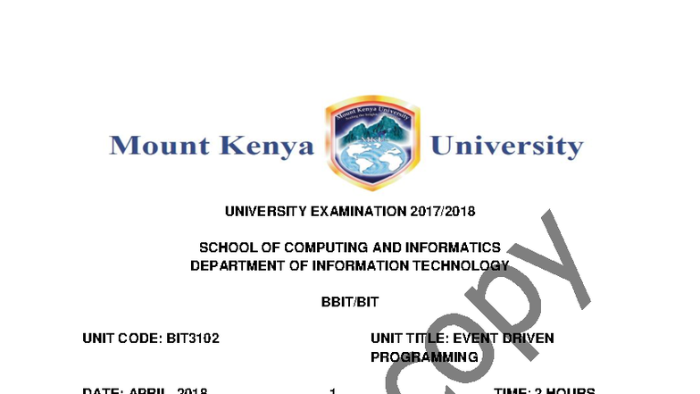 BIT3102 Final Exam: Event Driven Programming P1 Guide - Studocu