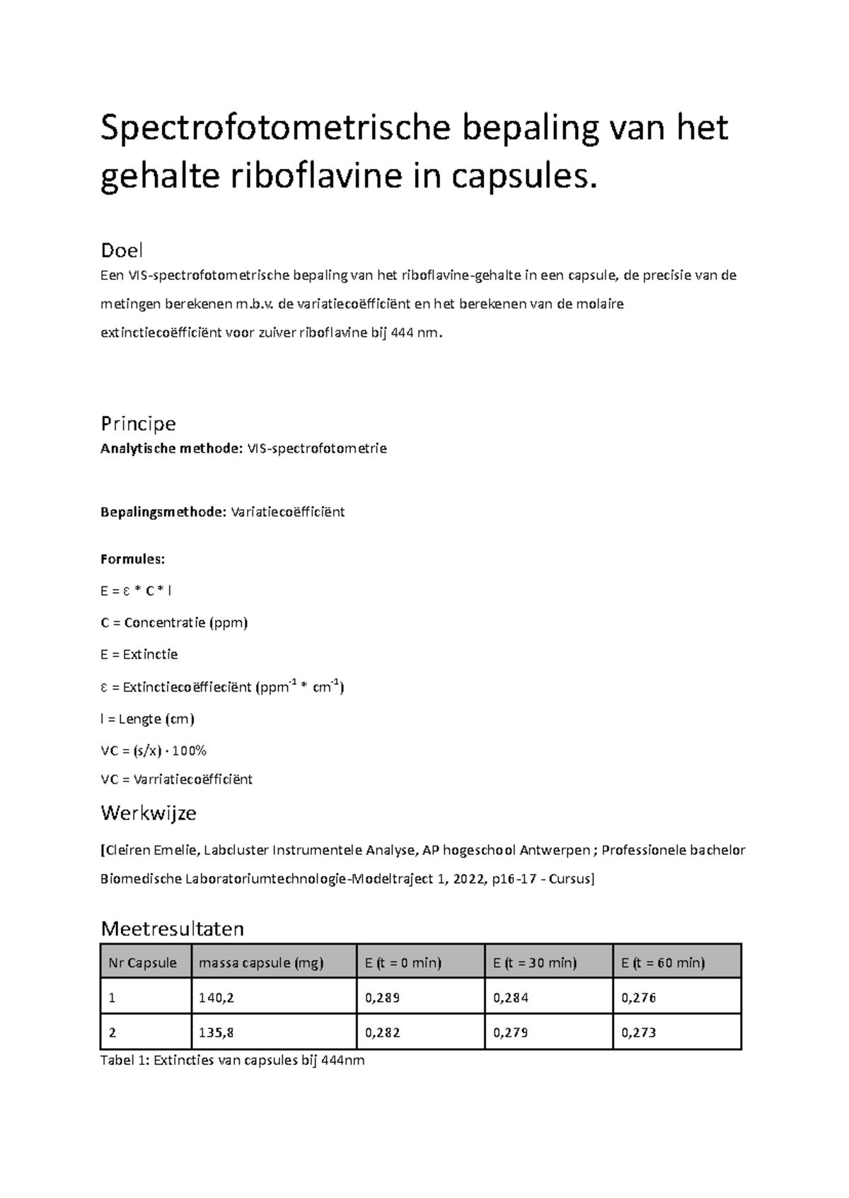 Lab. Report: VIS-Spectrophotometric Analysis of Riboflavin Content ...