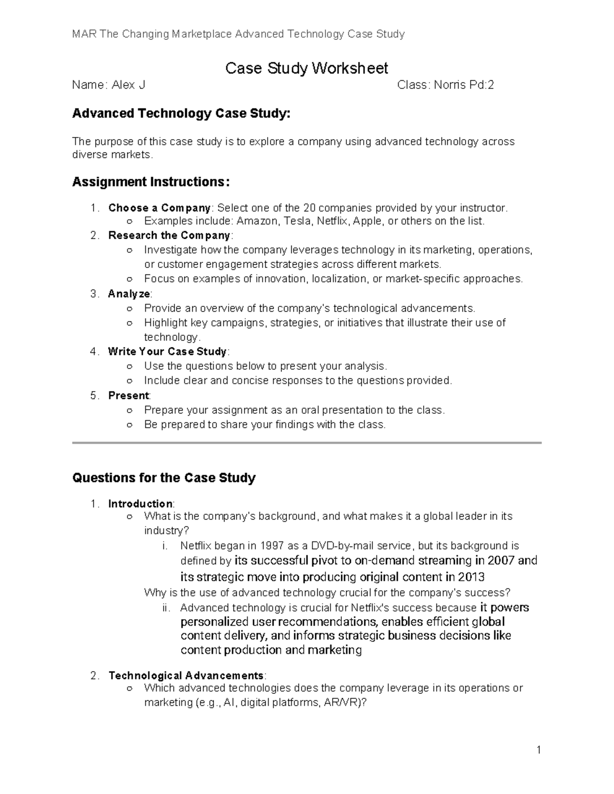 MAR 2 Advanced Technology Case Study: Netflix's Market Innovations ...