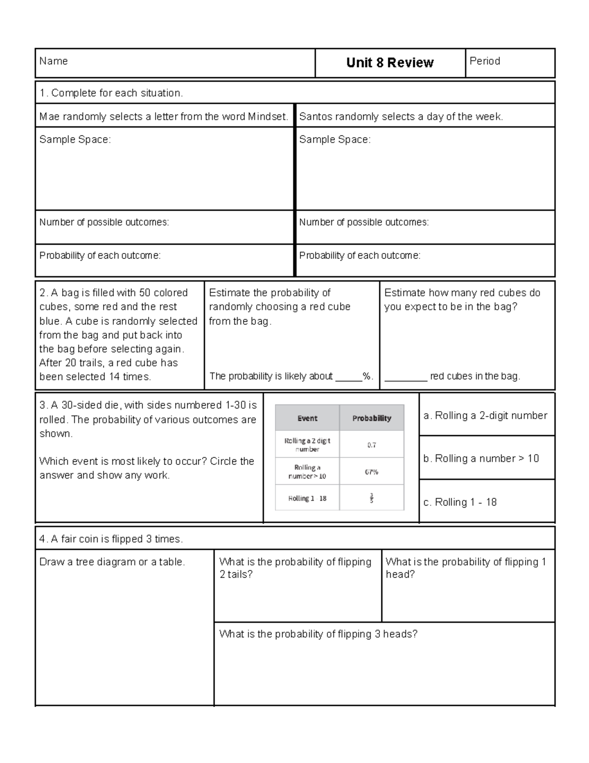 7th Grade Math Unit 8 Review - Probability and Statistics - Studocu