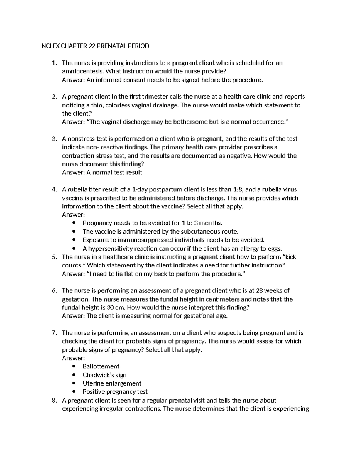 NCLEX Practice Questions: Chapter 43 Review for Nursing Exam - Studocu