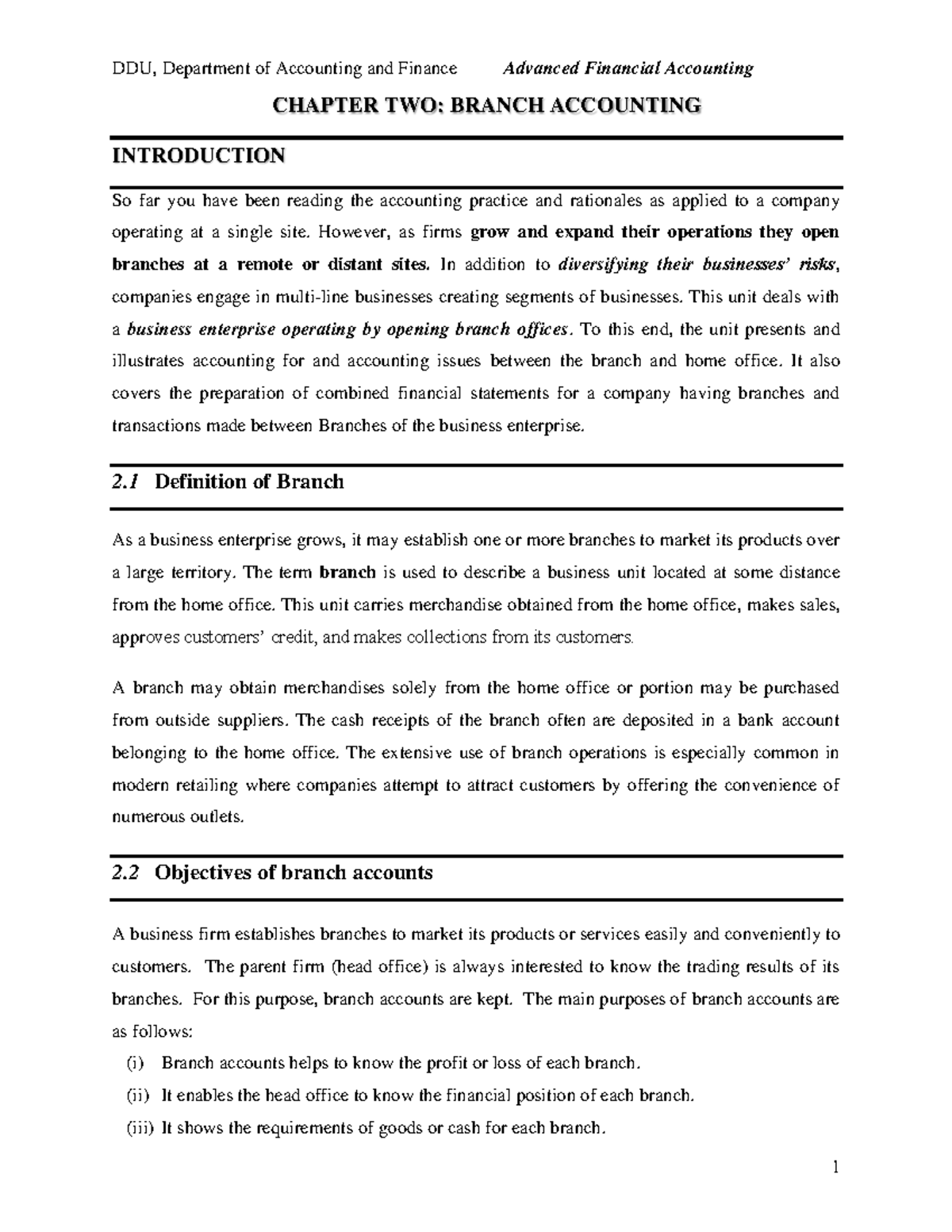 Chapter 2: Understanding Branch Accounting Principles and Practices ...