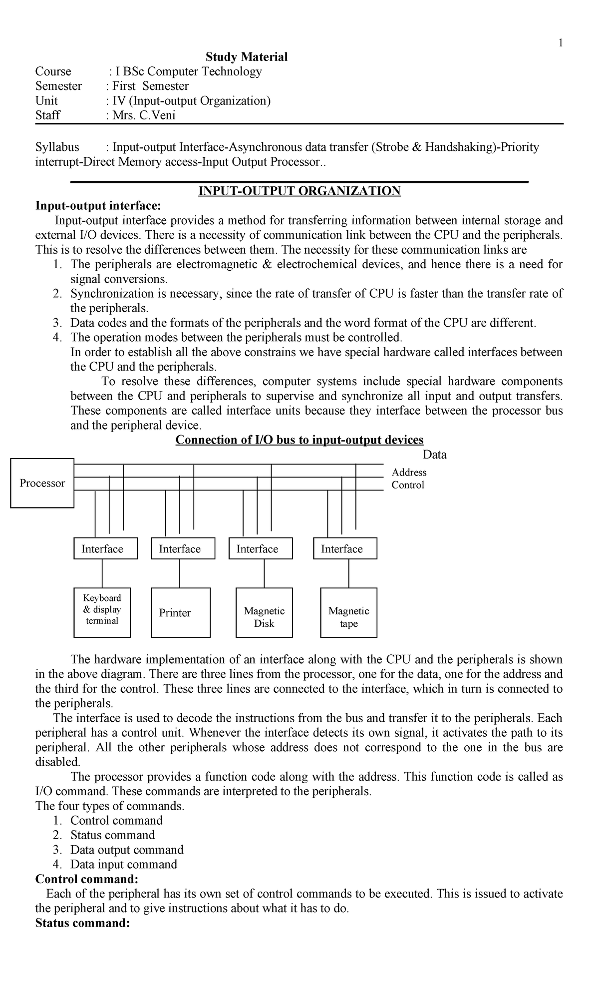 I BSc Computer Technology: First Semester Study Material on Data ...