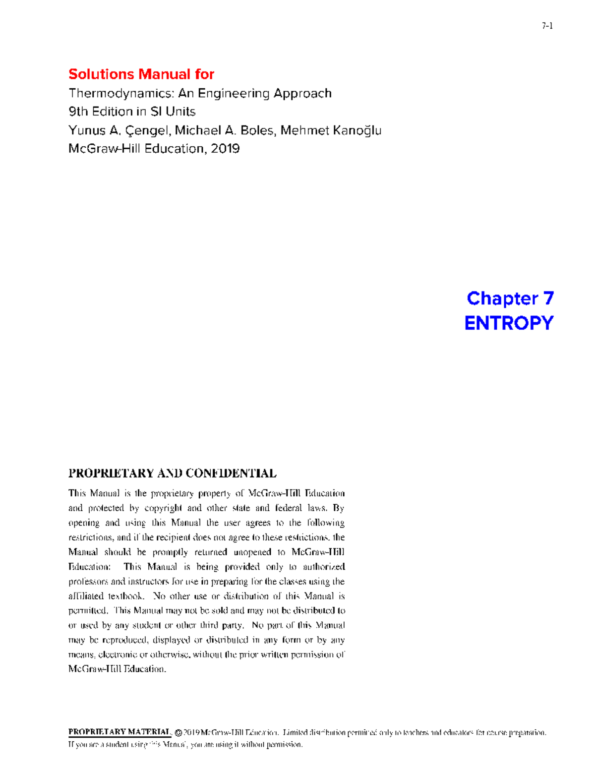 열역학 7장 솔루션 (Thermodynamics Chapter 7 Solutions) - Studocu