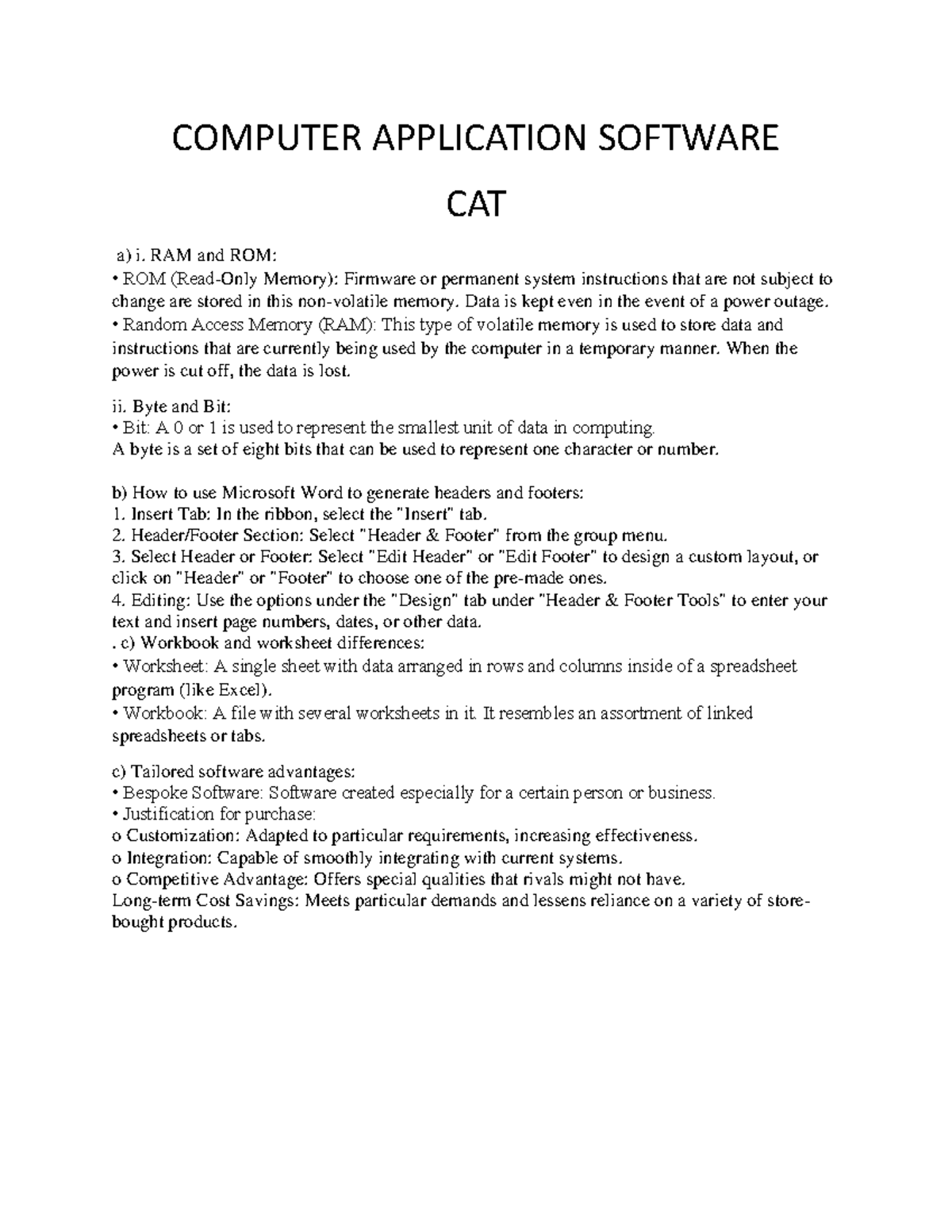 Computer Application Software: Key Concepts and MS Word Guide - Studocu