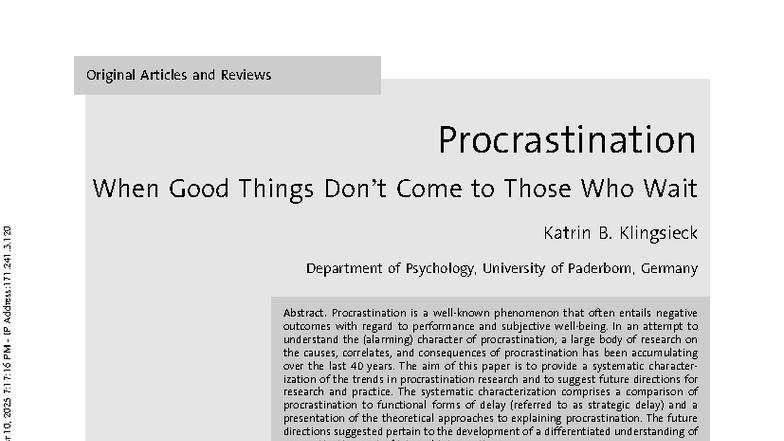 Procrastination When Good Things Don’t Come to Those Who Wait ...
