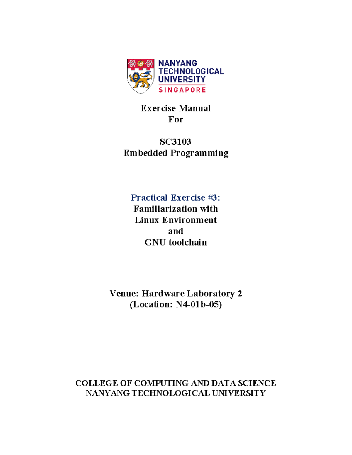 SC3103 Embedded Programming Practical Exercise Manual 2025 - Studocu