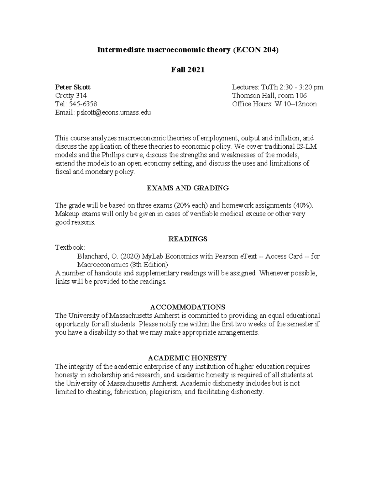 ECON 204 Syllabus - Intermediate Macroeconomic Theory Fall 2021 - Studocu