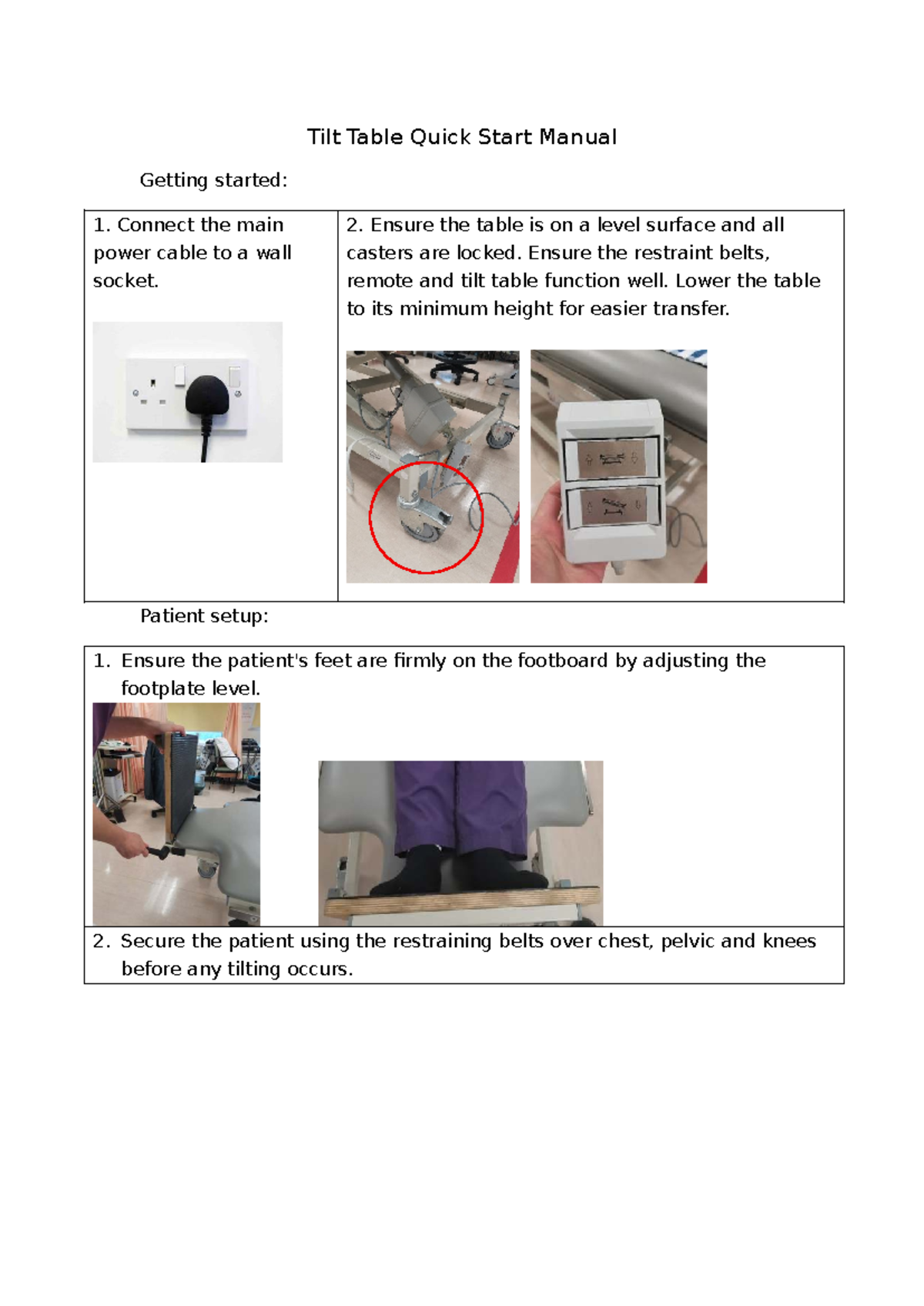 Tilt Table Quick Start Manual: Patient Setup & Operation Guide - Studocu